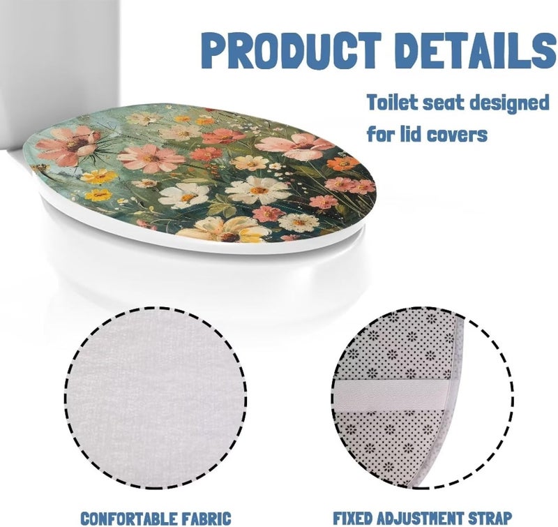 Flashideas Floral Print Toilet Lid Cover Toilet Seat Covers for Bathroom Super Soft Toilet Tank Cover Seat Covers Fits Most Toilet Lids Machine Washable Bathroom Decoration Accessories - Image 5